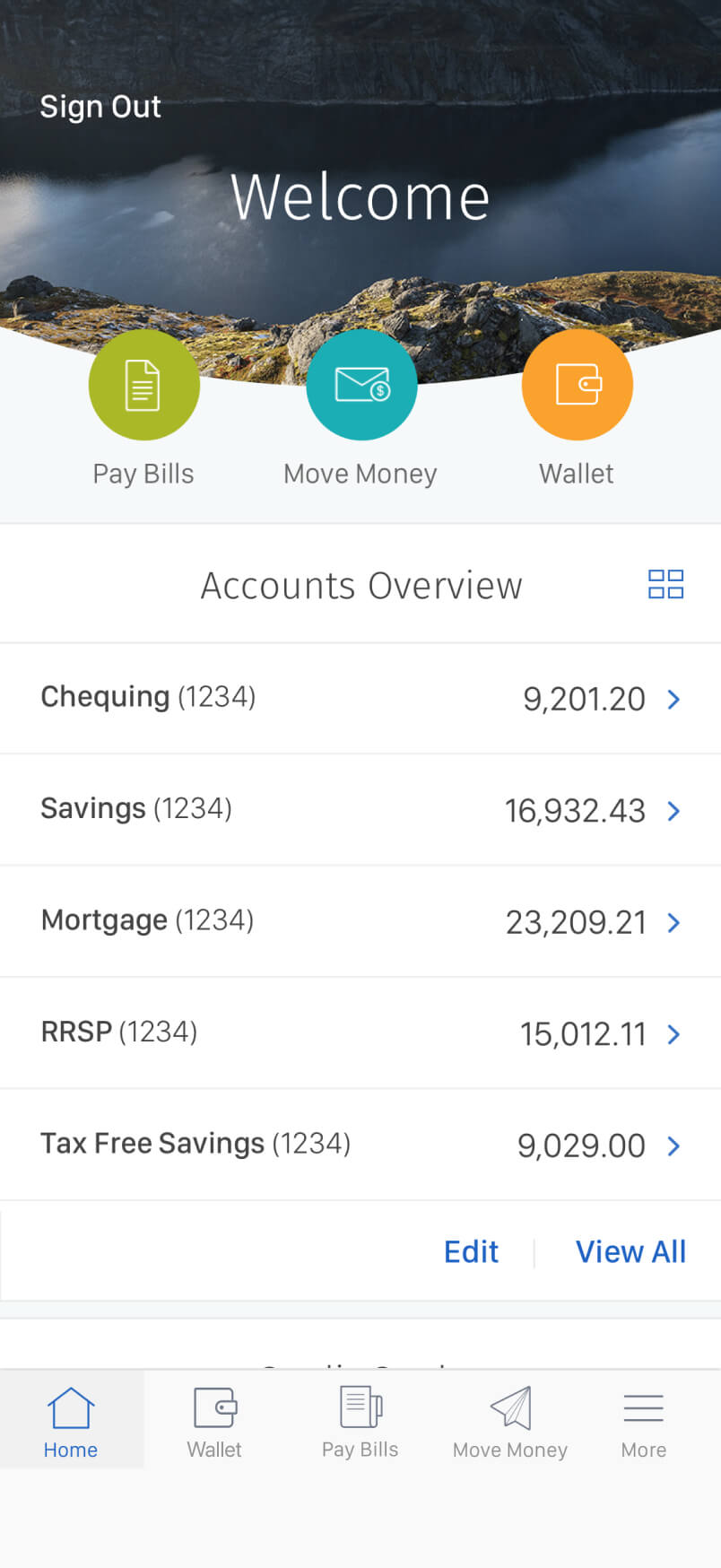 Mobile banking screenshot